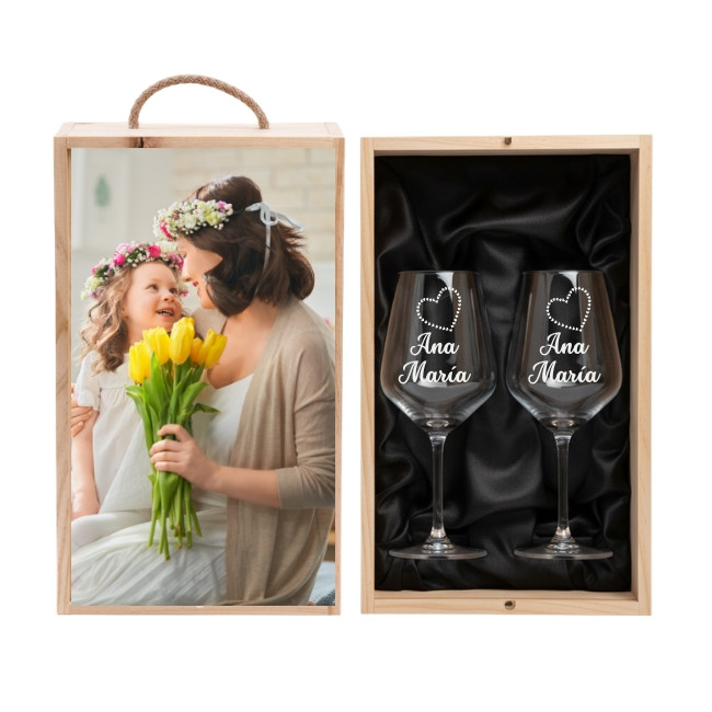 Pack La Mejor Mamá - Copas personalizadas con estuche de madera diseñado para el brindis de madres únicas. - Imagen 5