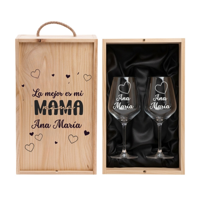 Pack La Mejor Mamá - Copas personalizadas con estuche de madera diseñado para el brindis de madres únicas. - Imagen 4